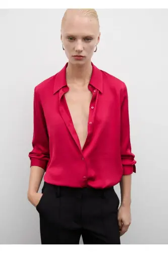 Satin drape shirt-Fuchsia - 4