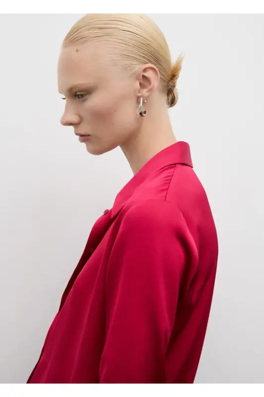 Satin drape shirt-Fuchsia - 5