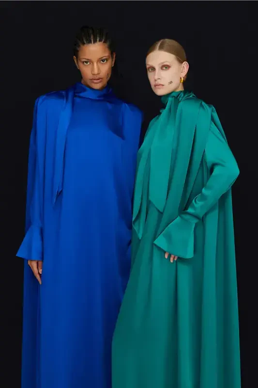 Satin Dress Cuff Sleeve - emerald green - 1