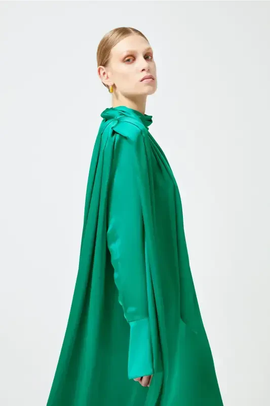 Satin Dress Cuff Sleeve - emerald green - 4