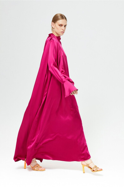 Satin Dress with Cuffed Sleeves - 3