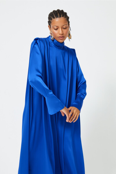 Satin Dress with Cuffed Sleeves - 7