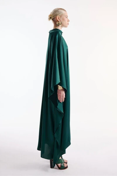 Satin Dress with Neck Tie Duck Green - 5