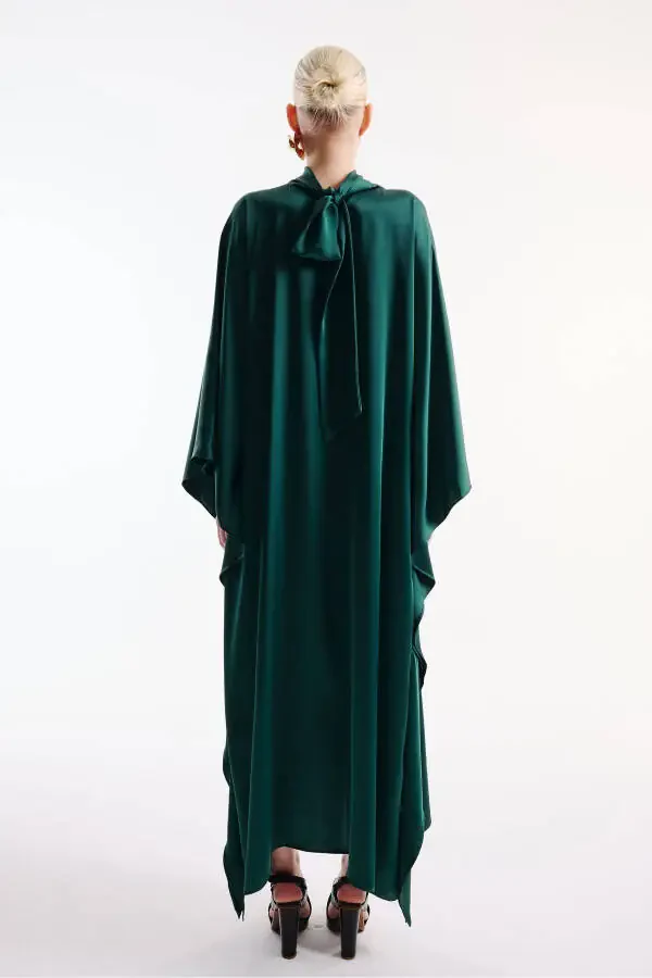 Satin Dress with Neck Tie Duck Green - 6