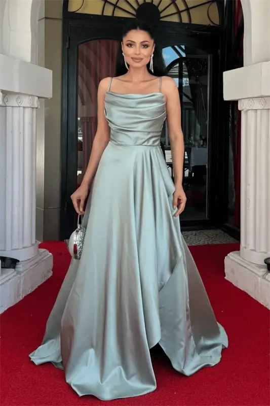 Satin Fabric Back Lace-up Evening Dress - CHERRY - BÜYÜKBEDENIZ