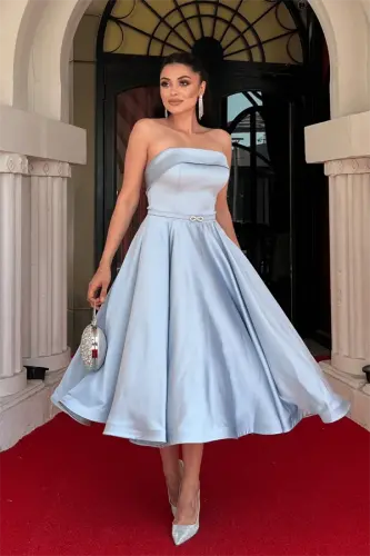 Satin Fabric Back Rope Detailed Midi Dress - BABY BLUE - BÜYÜKBEDENIZ (1)