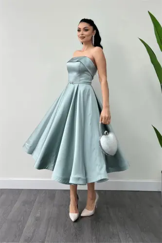 Satin Fabric Back String Detailed Midi Dress - MINT GREEN - BÜYÜKBEDENIZ (1)