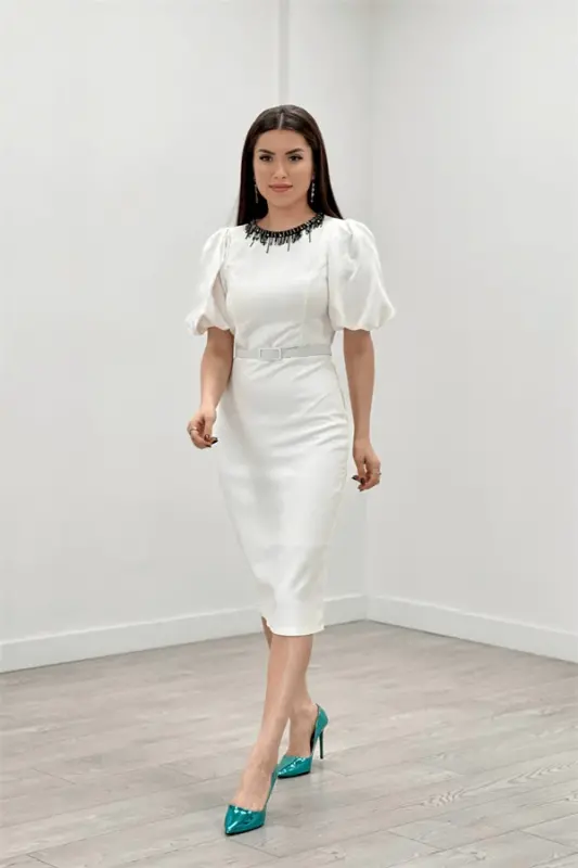 Satin Fabric Backless Pencil Dress - WHITE - 1