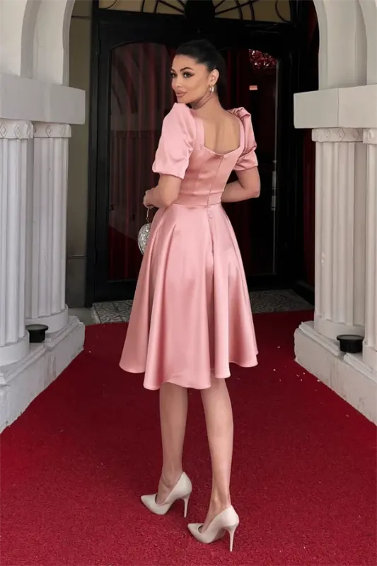 Satin Fabric Balloon Sleeve Mini Dress - POWDER - 5