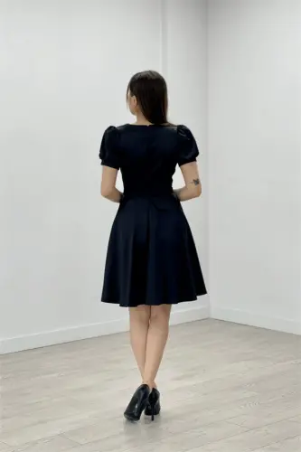 Satin Fabric Belt Detailed Midi Evening Dress - BLACK - 6