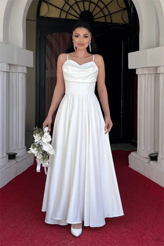 Satin Fabric Corset Detail Cowl Neck Dress - WHITE - 1