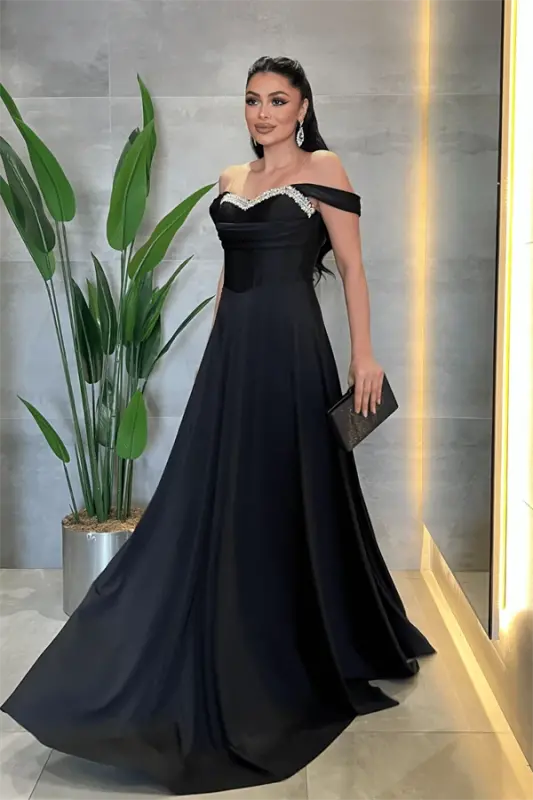 Satin Fabric Corset Stone Detailed Evening Dress - BLACK - 2