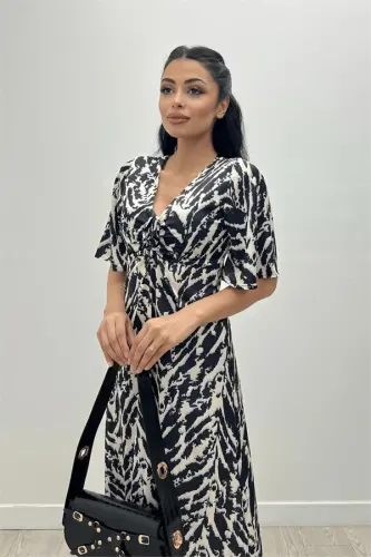 Satin Fabric Ruched Bust Detail Dress - BLACK - BÜYÜKBEDENIZ (1)