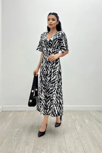 Satin Fabric Ruched Bust Detail Dress - BLACK - 3