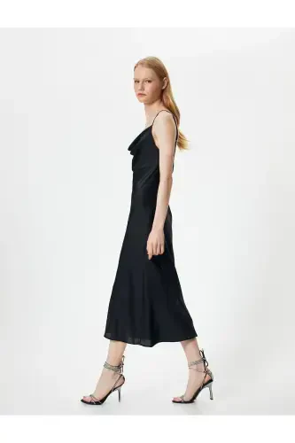 Satin Long Evening Dress Cowl Neck Spaghetti Strap - KOTON (1)