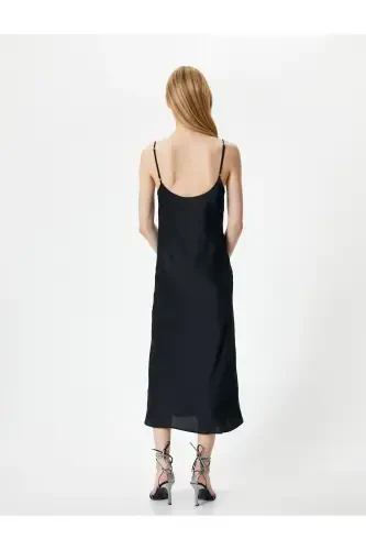 Satin Long Evening Dress Cowl Neck Spaghetti Strap - 4