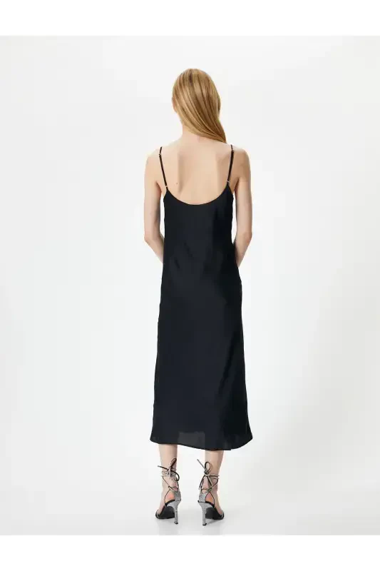 Satin Long Evening Dress Cowl Neck Spaghetti Strap - 4