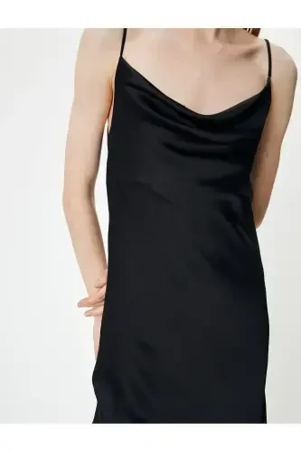 Satin Long Evening Dress Cowl Neck Spaghetti Strap - 5