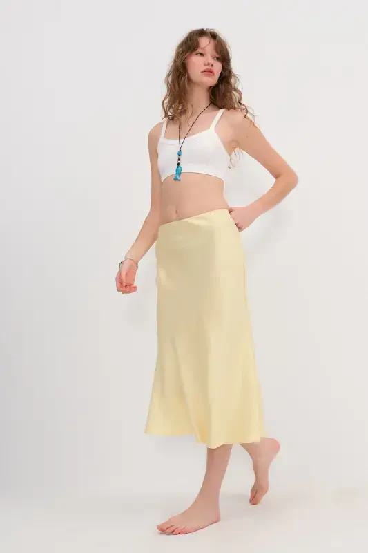 Satin Midi Skirt E16025-T3-A.Yellow - ADDAX