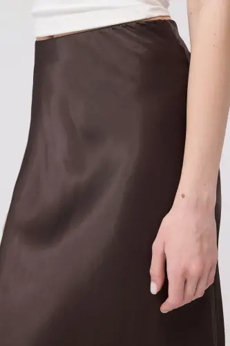 Satin Midi Skirt E16025-T3-BROWN - 3