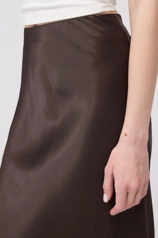 Satin Midi Skirt E16025-T3-BROWN - 3