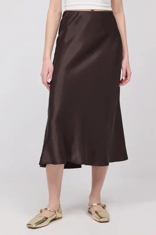 Satin Midi Skirt E16025-T3-BROWN - 4