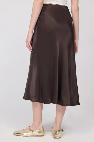 Satin Midi Skirt E16025-T3-BROWN - 6