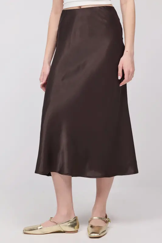 Satin Midi Skirt E16025-T3 - BROWN - 5