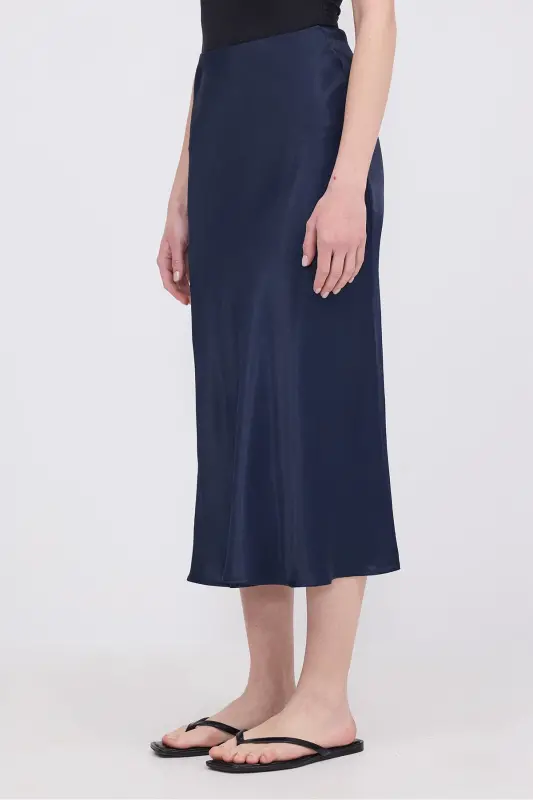 Satin Midi Skirt E16025-T3-Dark Navy - 2