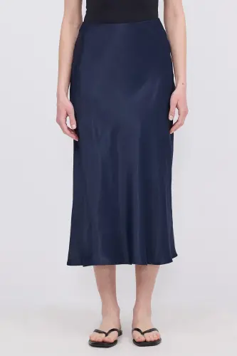 Satin Midi Skirt E16025-T3-Dark Navy - 4