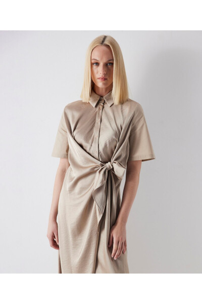 Satin Mix Shirt Dress - 2