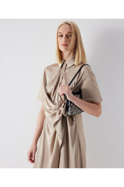 Satin Mix Shirt Dress - 4