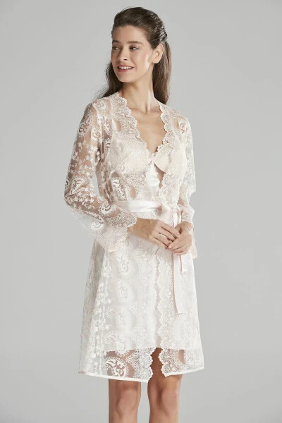 Satin Nightgown Dressing Gown Pajama Set Short Set 6-Piece Bridal Dowry Set - 6225 - PIERRE CARDIN (1)