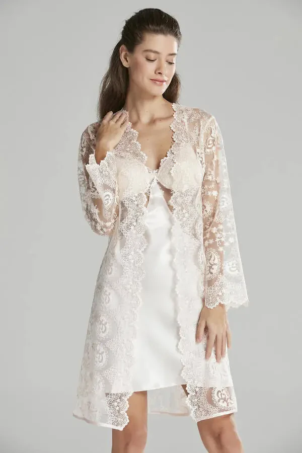 Satin Nightgown Dressing Gown Pajama Set Short Set 6-Piece Bridal Dowry Set - 6225 - 3