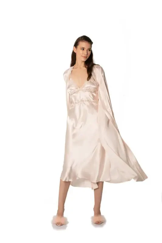 Satin Nightgown Dressing Gown Pajama Set Short Set 6-Piece Bridal Trousseau - 6960 - 2