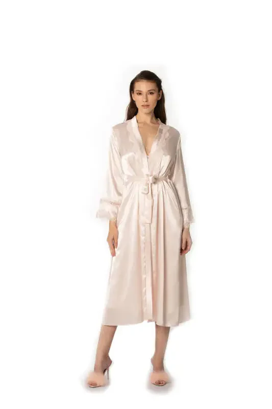 Satin Nightgown Dressing Gown Pajama Set Short Set 6-Piece Bridal Trousseau - 6960 - 5