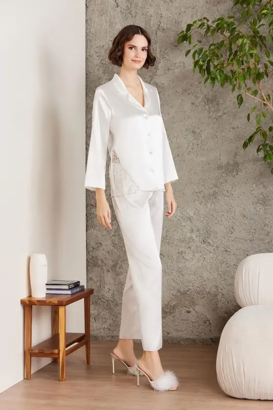 Satin Nightgown Dressing Gown Pajama Set Short Set 6 Piece Bridal Trousseau Set - 6000 - 1