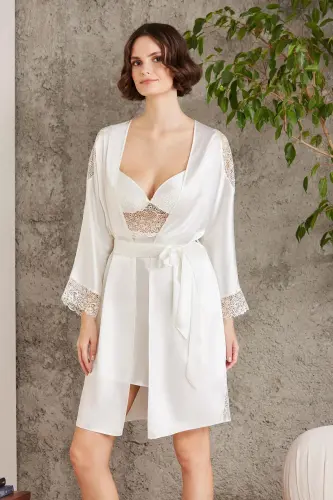 Satin Nightgown Dressing Gown Pajama Set Short Set 6 Piece Bridal Trousseau Set - 6000 - 5