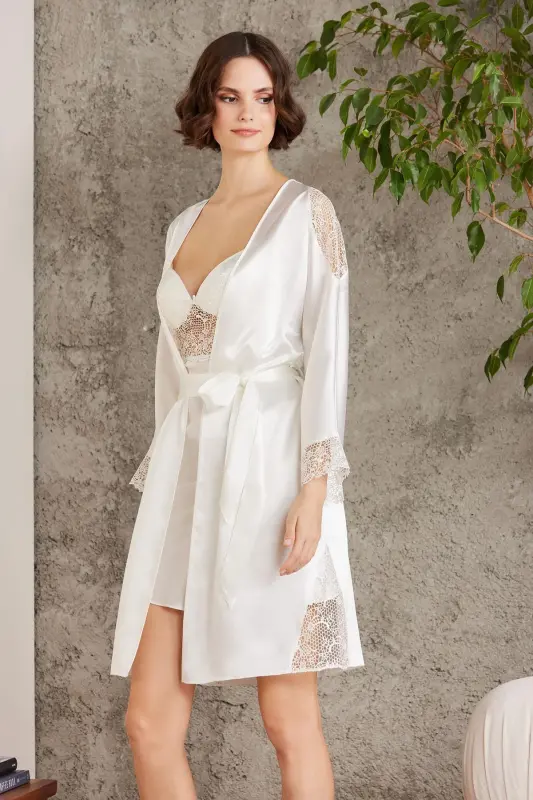 Satin Nightgown Dressing Gown Pajama Set Short Set 6 Piece Bridal Trousseau Set - 6000 - 6