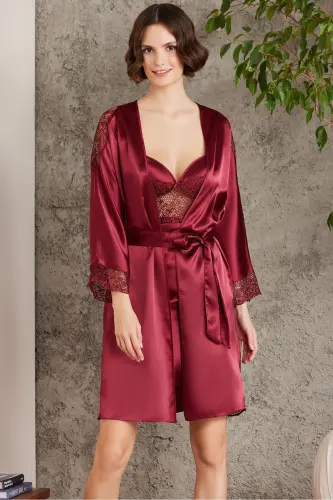 Satin Nightgown Dressing Gown Pajama Set Shorts Set 6-Piece Bridal Dowry Set - 6000 - 6