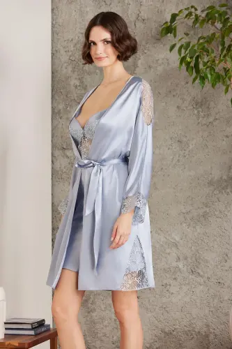 Satin Nightgown Dressing Gown Pajama Set Shorts Set 6-Piece Bridal Dowry Set - 6000 - 4