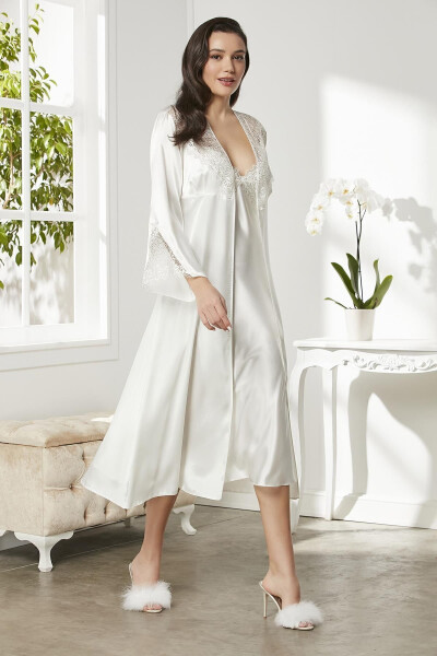 Satin Nightgown Dressing Gown Pajama Set Shorts Set 6-Piece Bridal Dowry Set - 6425 - 42