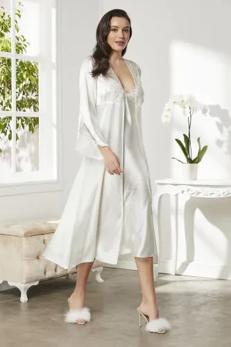 Satin Nightgown Dressing Gown Pajama Set Shorts Set 6-Piece Bridal Dowry Set - 6425 - PIERRE CARDIN (1)
