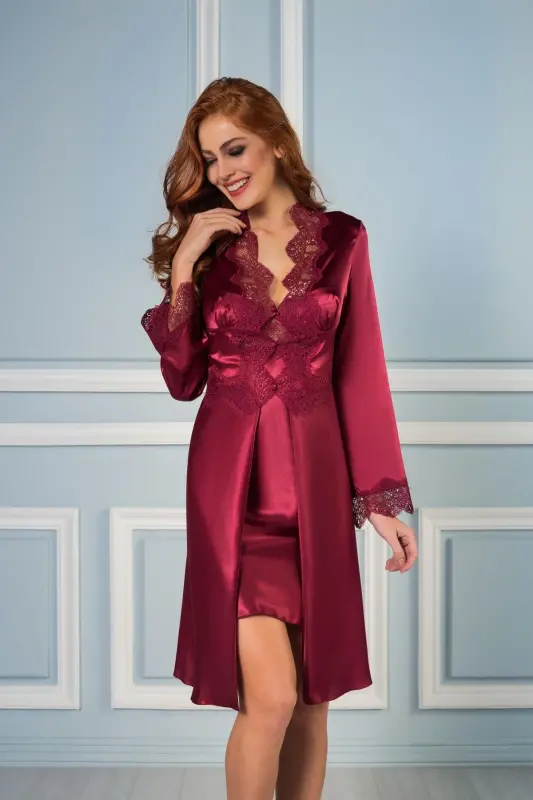 Satin Nightgown, Dressing Gown, Pajama Set, Shorts Set, 6-piece Bridal Trousseau Set - 6335 - 2