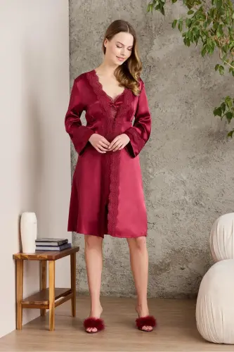 Satin Nightgown Robe Pajama Set Short Set 6-Piece Bridal Dowry Set - 6010 - 2