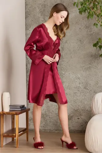 Satin Nightgown Robe Pajama Set Short Set 6-Piece Bridal Dowry Set - 6010 - 3