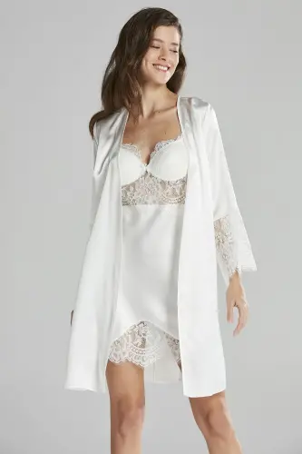 Satin Nightgown Robe Pajama Set Short Set 6-Piece Bridal Dowry Set - 6015 - 3