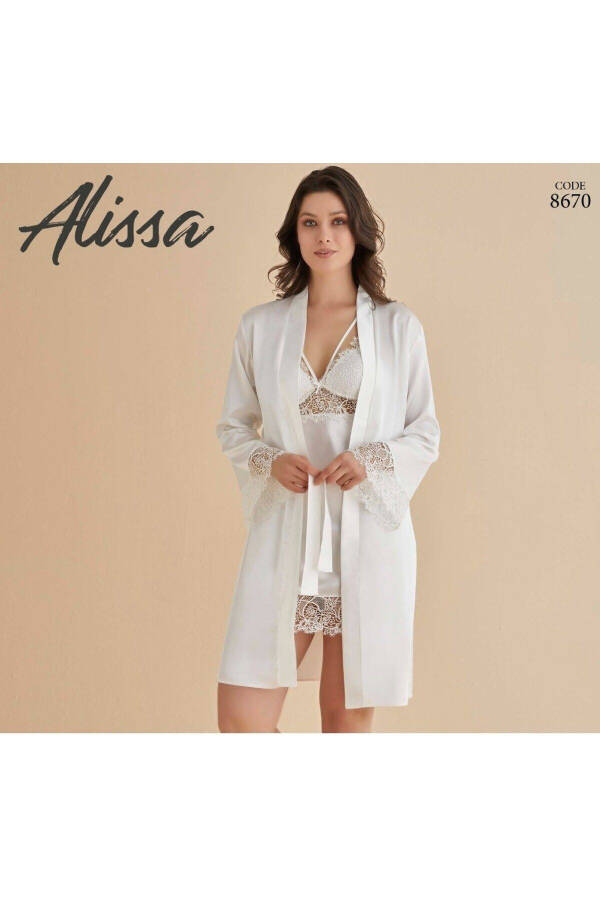 Satin Nightgown Robe Pajama Set Short Set 6-Piece Bridal Dowry Set 8670 - 2