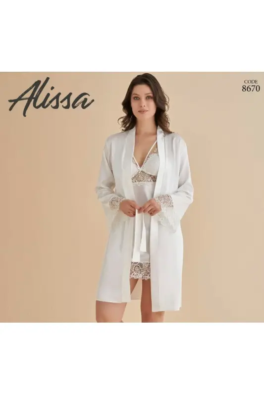 Satin Nightgown Robe Pajama Set Short Set 6-Piece Bridal Dowry Set 8670 - 2
