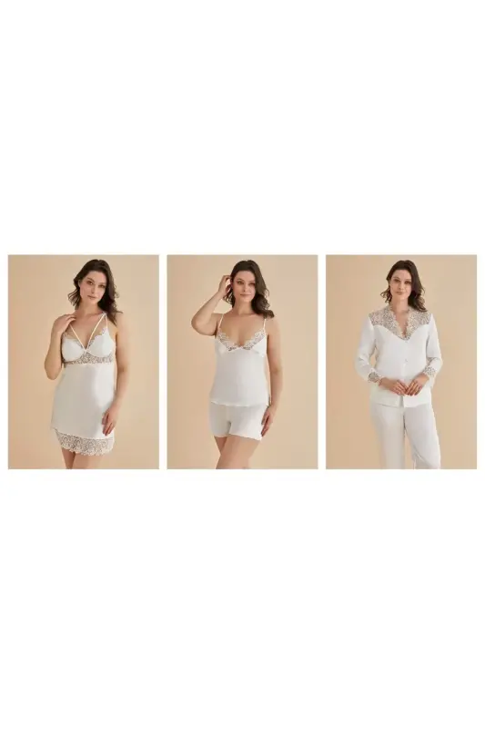 Satin Nightgown Robe Pajama Set Short Set 6-Piece Bridal Dowry Set 8670 - 3